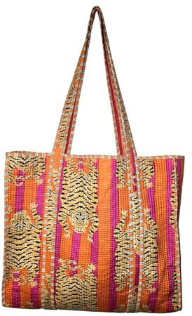 RamVicraft Cotton Handblock Print Women's Tote Bag Purse Shoulder Bag For Shopping & Grocery Stylish Travel Large Bag Gift for Her-(Orange)