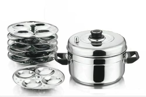 Stainless Steel Idli Maker, 4 to 6 Tier Cooker, 16-24 Plates, Induction Compatible (24 Idli Cooker - 6 Tier)