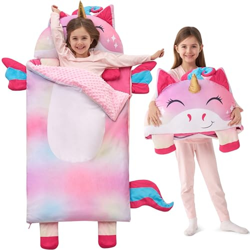 Joiedomi 167 x 76 cm Sac de Couchage Enfant Licorne colorée, Tapis de Couchage Enroulable pour Le Milieu préscolaire, pour garçons et Filles, Maternelle, Nuit de 3 à 7 Ans