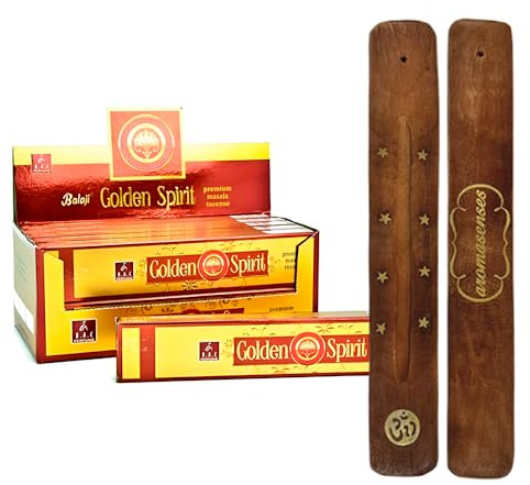 AROMASENSES | 12-pack rökelselådor gyllene andan av Balaji Masala + aromatiska rökelsehållare gåva | naturlig rengöring | 15 g x 12 = 180 g | meditation | avkoppling | ritual