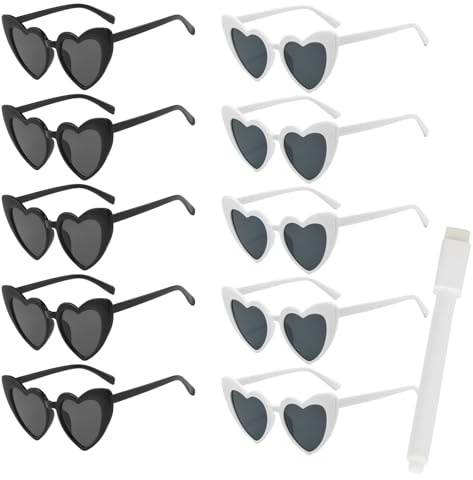 ASFWAGQ Personalisiertes Herz-Sonnenbrillen-Set in Weiß/Schwarz, ideal für Hochzeiten, JGA, Karneval und Mottopartys, inklusive Stift für kreative Deko-Ideen
