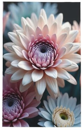 Torchons de cuisine – Imprimé dahlia réaliste blanc n°23 – Torchons doux et absorbants pour décoration d'intérieur avec cordon