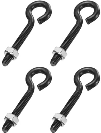 sourcing map Ringschrauben, M6 x 45 mm, 304 Edelstahl, Gewinde-Ösenschraube, schwarze Ösenhaken mit Mutter zum Aufhängen oder Sichern von Kabeln, 4 Stück