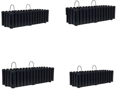 Planters Pride Flo 4-Pack Large 58cm Hanging Self-Watering Pots, Anthracite | Plastic Fence & Balcony Troughs with Plant Watering Indicator | Herb Garden Flower Boxes Rectangular Outdoor Wall Planters