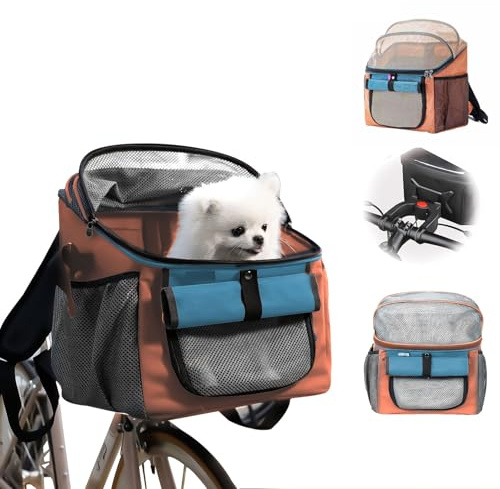 Dog Bike Basket, 12.5 L x 11.4 W x 15.3 H Bike Basket Front Dog Carrier, Bikes Baskets Front Dogs Carrier, Washable Liner for Travelling, Camping, Vet Appointments, Walks in The Park (Orange)