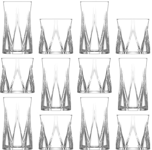 LAV 300ml/380ml Zoey Ensemble de Verres - 12pc Grand Lavable au Lave-vaisselle Verre Eau Gin Jus Cocktail Boire Highball Gobelets Verrerie Ensemble