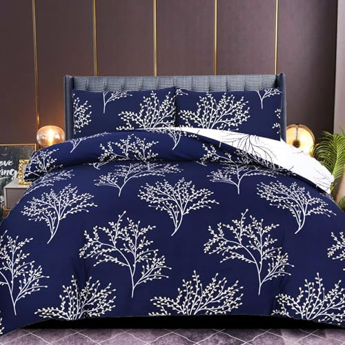 B&B Printed Duvet Cover Set - Ulta Soft Non Iron Easy Care Thick Solid Anti Allergic Duvets Quits Covers 2Pcs Comforter Bed Cover Bedding Set with 2 Pillow Shams (King, Midnight Tree)