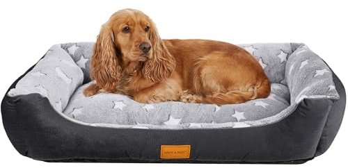 Daisy & Max Extra Large Dog Bed Washable (89×64cm), Soft Plush Pet Bed Raised Sides & Non-Slip Base, Rectangle Small Medium Large Dogs, Ideal for Labrador, Golden Retriever, German bed cushions