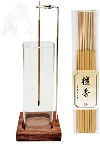 Incense Holder,Incense Holder for Sticks with Removable Glass Ash Catcher,Incense Sticks Holder with 20 Incense Sticks for Meditation and Yoga Room&Home Decoration(Wood Base)