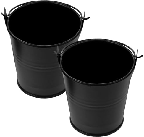 DEARMAMY Secchio per Olio e Grasso da Barbecue in Ferro 2 Pezzi, Raccogli Gocce Compatto Nero 7,7x7,5x5,6 Cm, Accessorio per Griglia da Esterno Design Multifunzionale per Riduzione Fumo