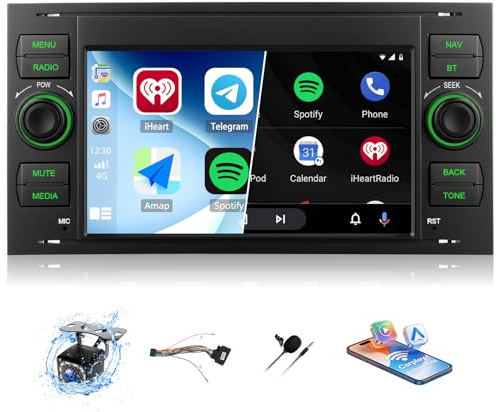 SIXWIN Autoradio für Ford Focus Fiesta C/S-Max Transit Galaxy Mondeo Connect, 7'' IPS HD Touchscreen Radio mit Drahtloses Carplay Android Auto Bluetooth FM AM RDS USB Lenkradsteuerung Rückfahrkamera