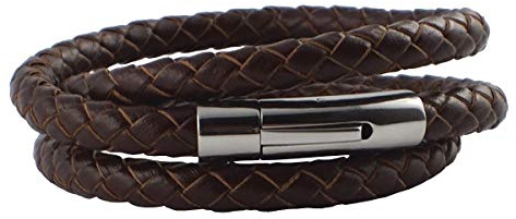 King Design läderkedja 6 mm herrhalsband brun 60 cm lång med spänne flätad läder, Läder, Ingen ädelsten