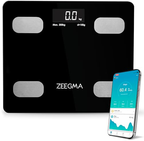 ZEEGMA Gewit Personenwaage Waage mit Körperfett, Personenwaage, Digital Analyse von bis zu 17 Körperparametern, präzise Messung, LCD, Gewichtsmessbereich bis zu 200 kg