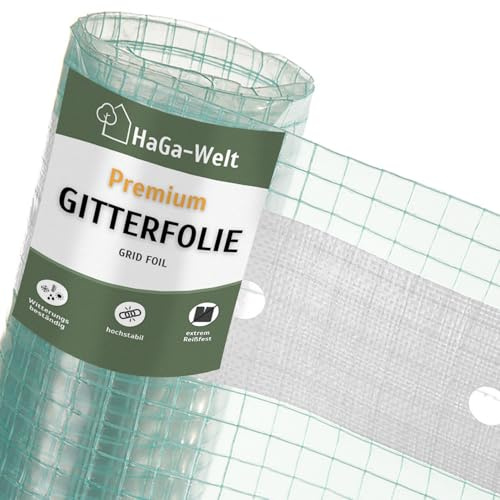 HaGa Gitterfolie 1,5m x 20m in transparent – Extrastarke Folie für Gewächshaus klein & groß – als Gewächshausfolie & Winterschutz