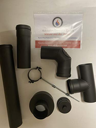 Abgasleitung Rauchrohrset 80 mm schwarz mit Rohrschelle und Rosette AdoroSol Vertriebs GmbH Pelletrohr Pelletset Pellet