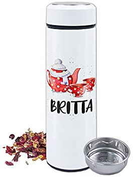 GRAZDesign Teeflasche mit Sieb to go, Thermobecher personalisiert mit Namen, Teebecher Teekanne mit Siebeinsatz, Thermosflasche Edelstahl 500ml