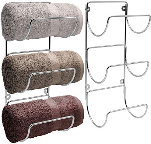 Sorbus Towel Holder for Bathroom Wall - 6 Level Wall Mounted Towel Rack Shelves for Rolled Bath Towels, Washcloths, Linen - Silver Hanging Towel Racks for Bathroom, Spa, Salon, Towel Storage Organizer
