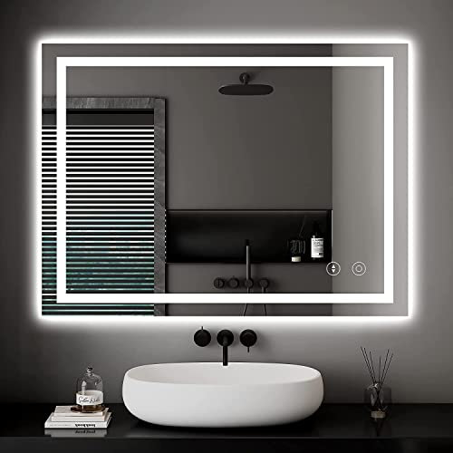 Dripex Bathroom Mirror with LED Lights, 500 * 700 MM Illuminated Backlit Wall Mounted Vanity Mirror Dimmable Switch 3 Colors and Demister Pad, Horizontal/Vertical