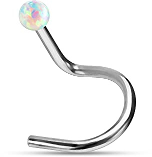 AZARIO LONDON Piercing de nariz de acero quirúrgico con piedras preciosas de ópalo, calibre 20, Piedra preciosa, ópalo, acero, piedra, Ópalo