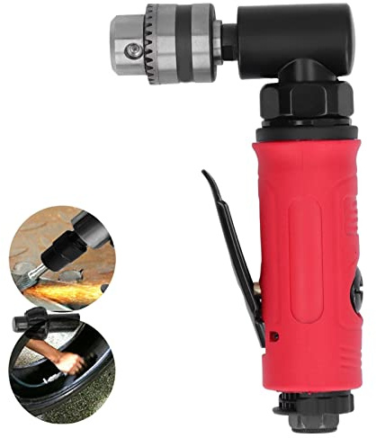 Air Drill, 1/4in Zinc Alloy 90¡ã Right Angle Drill Reversible Air Drill, Low Noise Muffler, 15000 RPM Elbow Pneumatic Drill Air Tools, Pneumatic Drill for Tight Area, Industrial Air Drill Air Dril