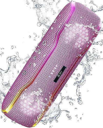 AY Bluetooth Lautsprecher Musikbox Tragbarer IPX7 Wasserdicht Bluetooth Box mit Bunten Licht und Satten Bässen, Stereo-Pairing, Eingebautes Mikrofon, 24h Akku, Perfekt für Zuhause, Draußen