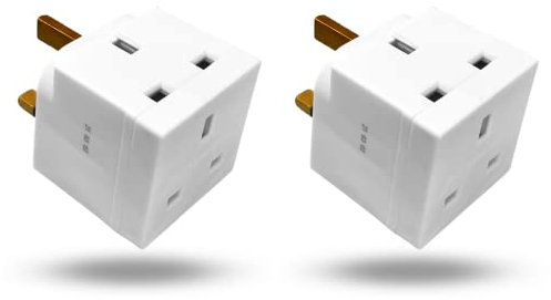Pack of 2 Way Double Plug Adapter, Multi Plug Extension Adapter UK, 3 Pin Socket Extensions 13 Amp 250V Plug Extender Multiplug for Home Phone & Socket Pin wall plugs for Office & Home Accessories.
