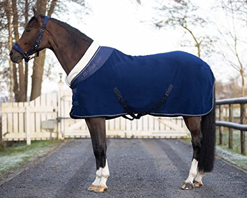 QHP Fleece Decke Abschwitzdecke Gloss Kunstfellkragen (165 cm, Navy)