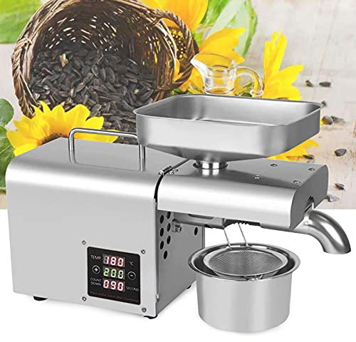 610W 220V Automatische Ölpresse Druckstange Presser Elektrische Kommerzielle Ölexpeller Maschine Edelstahl Digitale Temperaturkontrolle für Erdnuss Sonnenblume Tee Walnuss Sojabohnen Sesam