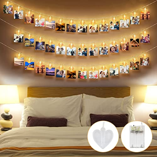 XiXiRan LED Fotoclips Lichterkette, Foto Kette Wand zum Aufhängen, 3M 20 LEDs Fotoclips Lichterkette für Zimmer Deko, Fotoleine Fotokette mit Klammern Licht