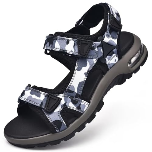 visionreast Herrar lädersandaler strand vandringssandaler sommar bekväma trekkingskor vandringsskor sport utomhus med kardborreband strand stängda sandaler, Schwarz3, 38 EU