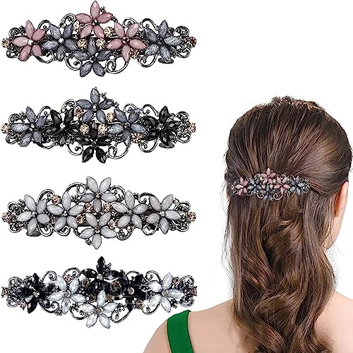 4 Stück Haarklammer für Frauen Mädchen,Glitzernde Mode Exquisite Blume Kristall Haarspangen,Elegante Metall Haarnadeln Blume,Haarschmuck für Damen Mädchen