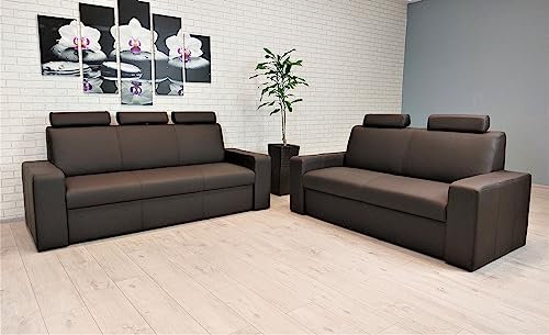 Quattro Meble Echtleder Sofagarnitur Antalya I Extra 3+2 mit höherer Rückenlehne und Kopfstützen Ledersofa Echt Leder Couchgarnitur Möbel Set große Farbauswahl !!!