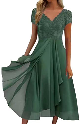 Minetom Femme Robe De Soirée Bal en Dentelle Mousseline Manche Courte Promo Demoiselle Honneur pour Fête Cérémonie Anniversaire Bal Cocktail Mariage Robe C Vert XL
