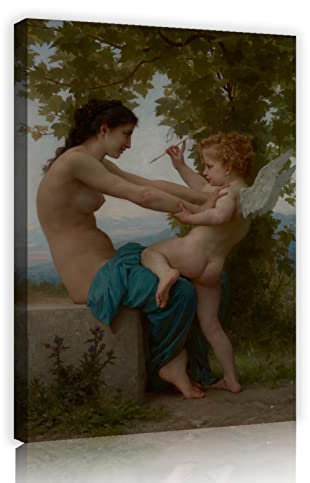 LEFEDA Junges Mädchen, das sich gegen Eros verteidigt 1880 William-Adolphe Bouguereau Druck auf Leinwand Berühmtes Gemälde Wandkunst für Schlafzimmer Dekor 70x100cm Innenrahmen