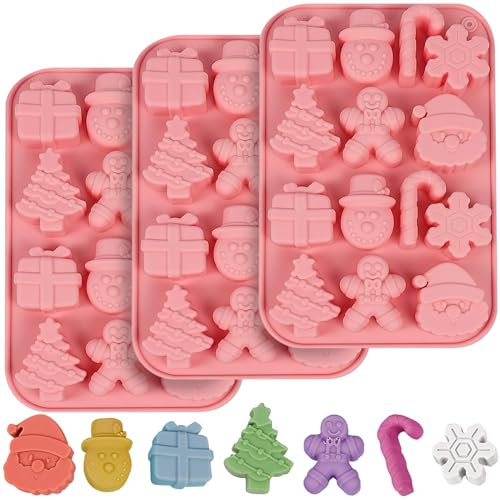 EDUEE Weihnachtsformen aus Silikon, Schokoladenformen, Weihnachtsbaum, Weihnachtsmann, Lebkuchenstange, Süßigkeitenformen, 3 Stück, für Harz, Eiswürfel, Seife, Kuchenaufsatz