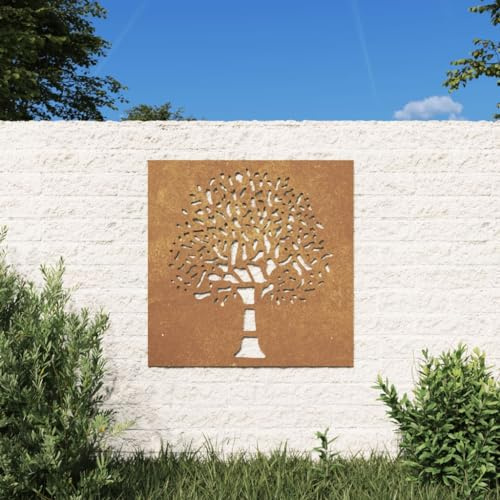 Gecheer Decorazione Muro da Giardino 55x55 cm Albero in Acciaio Corten P1887