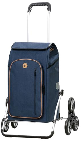 Andersen Einkaufstrolley - klappbar - 61 Liter - Treppensteiger - Kühlfach | Aufhängung für Einkaufswagen - belastbar 50 kg - Aluminium - Rad Ø 3 x 13 cm - Cargo Shopper XXL Folke blau