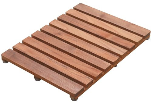SINOKF Teak Shower Mat, (24x17; 7.5LB) Wood Bath Mat for Bathroom, Outdoor Non-Slip Wooden Floor Mats for Spa or Sauna (Style B)
