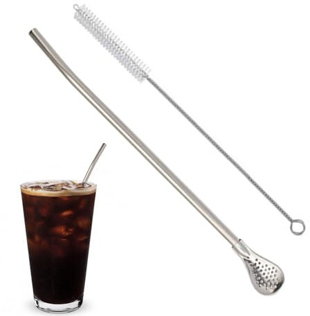 Cucchiaio di paglia con filtro, filtro agitatore, filtro per bevande in acciaio inox paglia lampadina di sicurezza portatile paglia per zuppa di tè a foglie sfuse