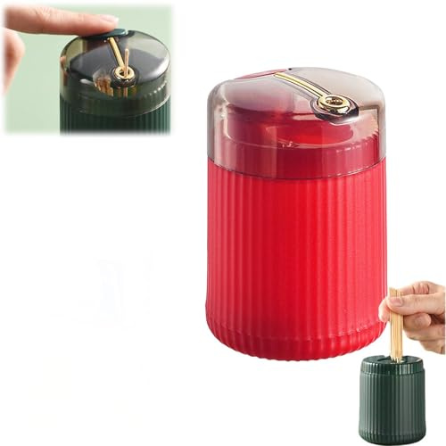 Automatischer Pop-Up-Zahnstocherspender, Premium-Zahnstocherspender, Pop-Up-Zahnstocherhalter-Spender,Pop-Up-Zahnstocherspender im leichten Luxus-Stil, automatischer Zahnstocherspender (Rot,1PC)