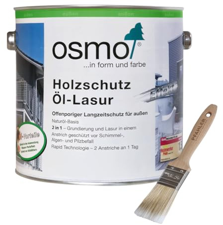 Osmo Holzschutz Öl-Lasur Effekt 1140 Achatsilber 2,5l Holzschutz-Anstrich mit Metallic-Effekt auf Naturölbasis für alles Holz im Außenbereich + Pfahler-Pinsel