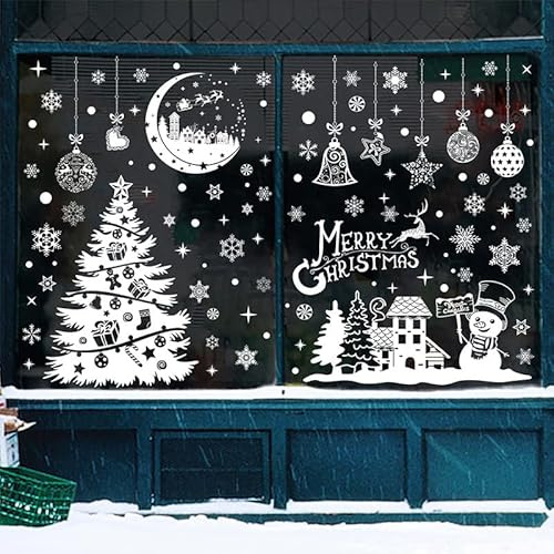 202 Pcs Fensterbilder Weihnachten Fensteraufkleber Weihnachtsdeko Weihnachten Fenstersticker Fensteraufkleber Statisch Haftende Schneeflocke PVC Selbstklebend Fensterdeko, 9 Blätter