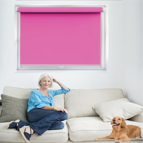 Verdunkelungsrollo 95 x 180 cm Hitzeschutz Und Sichtschutz, Rollo Seitenzugrollo Verdunkelung für Fenster Und Tür, Rosa