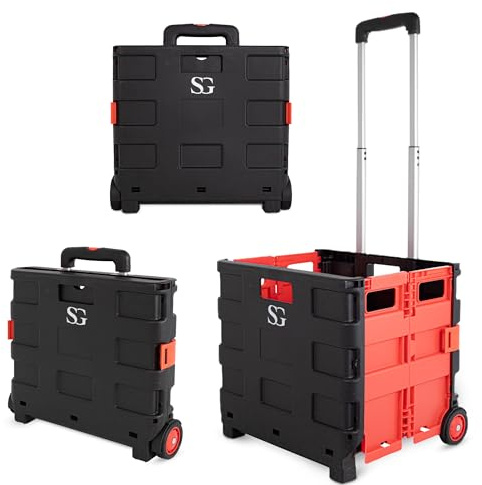 SG Traders Lightweight Folding Trolley Cart – Up to 35 kg Heavy Duty Grocery Shopping Cart – Foldable Design with Wheels and Telescopic Handle, Ideal for Camping, Picnics and Laundry (L33xW38xH86cm)