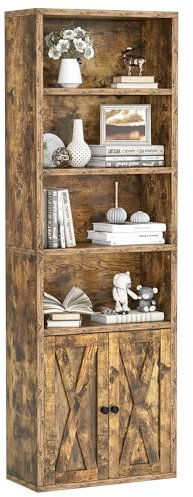 YITAHOME Estantería, Librería Industrial con Puertas, Estante de pie, Organizador de Almacenamiento Alto, para Dormitorio, Sala de Estar, Oficina en casa, Marrón Rústico