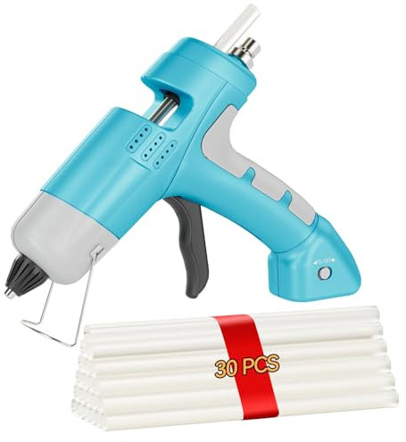 HHYSSG 20W Kabellose Klebepistole mit 30 Klebesticks und Lithium-Ionen-Akku Heißklebepistole Ideal für Kleine Heimwerkerprojekte und Schnelle Reparaturen zu Hause und im Büro