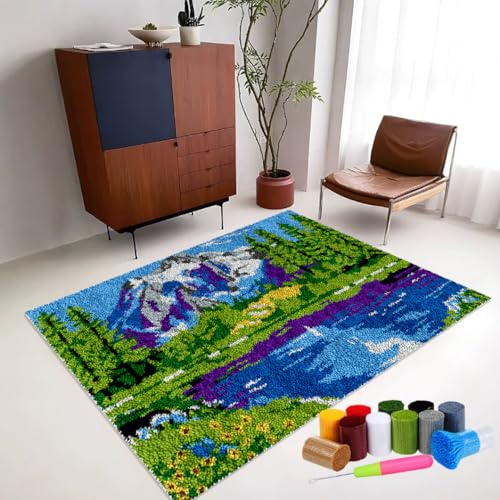 RxiBeFuw Kit para Cojín de Ganchillo de Alfombra 55 x 75 cm Kit de alfombras con Gancho de Pestillo -Kit de Tejer con Gancho Cojín de Sofá Alfombra- Kit para Hacer tapices Manualidades Hacer Alfombra