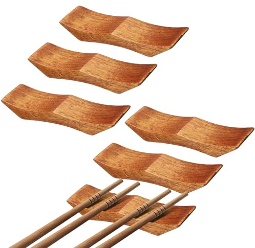 sourcing map 6 soportes de madera para palillos, soporte para palillos, soporte para cuchillos para encimera, cuchara, tenedores, cuchillos, decoración de mesa, color marrón