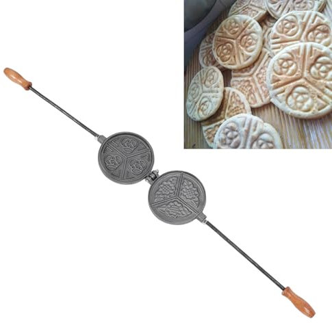 Fdit Poêle à Crêpes Réversible en Fonte Double Face avec Poignées en Bois pour Crêpes au Pain Plat Chinois, Fabriquée à Partir de Fonte de qualité Supérieure