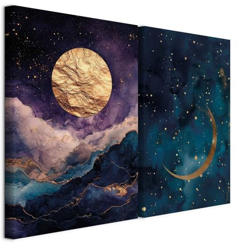 murando - Set of 2 Canvases Wall Art Night and Mountains 80x60 cm (2 pcs. 40x60 cm each) 2 Piece - Sound Proofing Panels - Canvas Prints Home Decor Bedroom Pictures - Sound Absorbing - c-C-10120-b-a